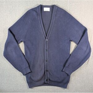 Vtg Lord Jeff  The Whaler Rib Cotton Sweater Cardigan Mens Sz L Blue Grandpa 90s